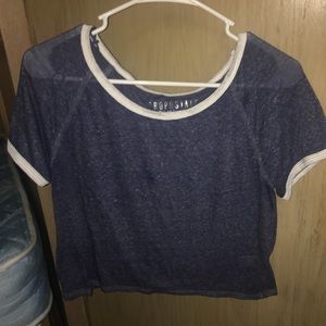 Aeropostale Blue and White Babydoll Crop Varsity Top